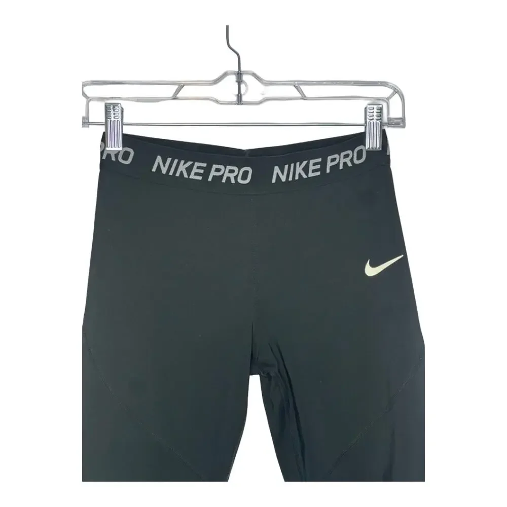 Nike Pro Girls Black Capri Compression 3/4 Leggings Sport Athlete  Pants Size XL - Picture 2 of 7